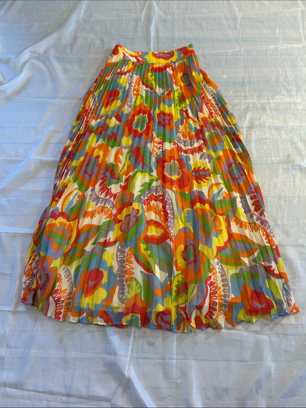 Sezane Pleated Maxi Skirt in Red, Orange, Yellow, Green, Blue, Purple, Cream